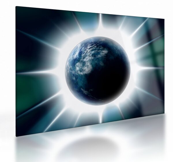 Tablou pe sticlă cu planeta iluminată (70x50 cm)