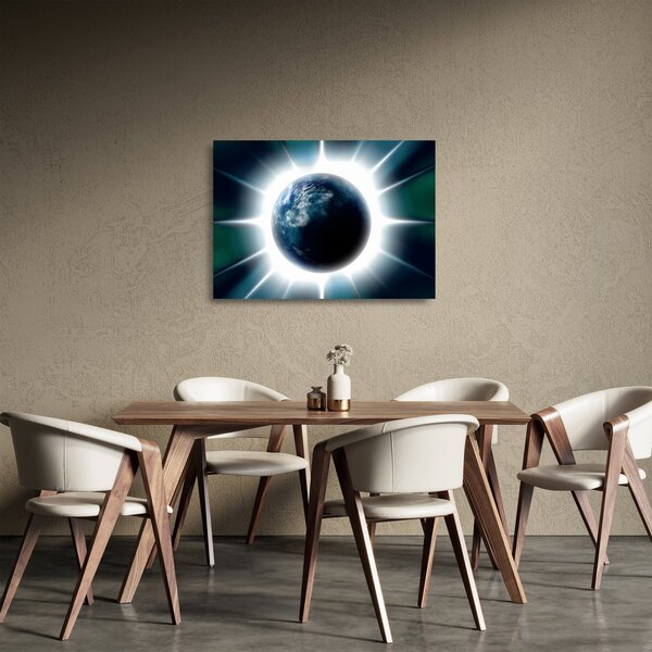 Tablou pe sticlă cu planeta iluminată (70x50 cm)