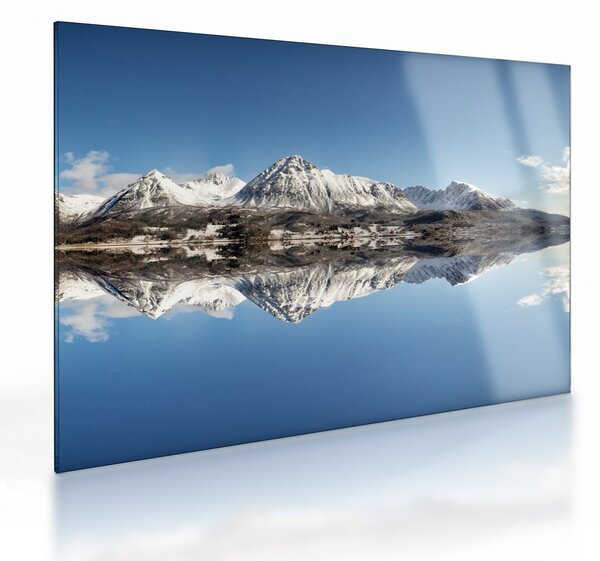 Tablou pe sticlă cu munți și reflectarea lor (70x50 cm)