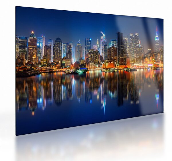 Tablou pe sticlă cu Manhattan noaptea (70x50 cm)
