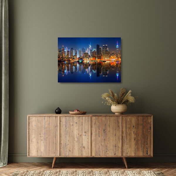 Tablou pe sticlă cu Manhattan noaptea (70x50 cm)