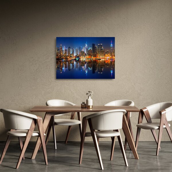 Tablou pe sticlă cu Manhattan noaptea (70x50 cm)