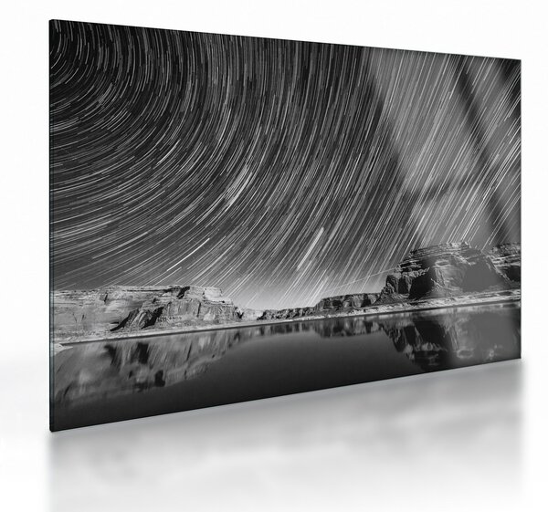 Tablou pe sticlă albnegru cu cerul și stele (70x50 cm)