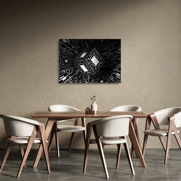 Tablou pe sticlă cu un cub abstract (70x50 cm)