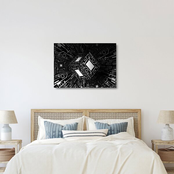 Tablou pe sticlă cu un cub abstract (70x50 cm)