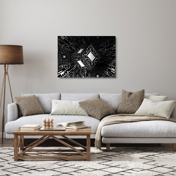 Tablou pe sticlă cu un cub abstract (70x50 cm)