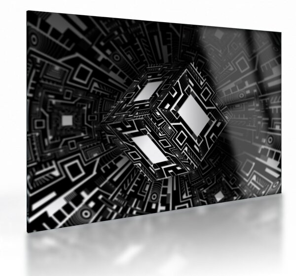 Tablou pe sticlă cu un cub abstract (70x50 cm)