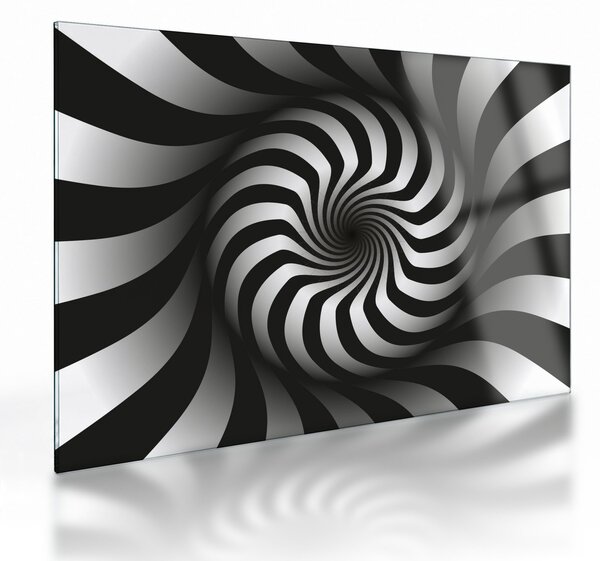 Tablou pe sticlă abstract cu spirala alb neagră (70x50 cm)