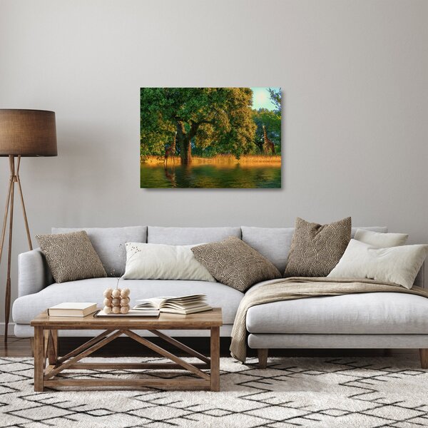 Tablou pe sticlă cu girafe în natură (70x50 cm)