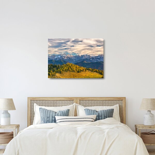 Tablou pe sticlă - panorama montană (70x50 cm)