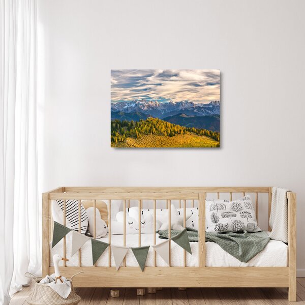 Tablou pe sticlă - panorama montană (70x50 cm)