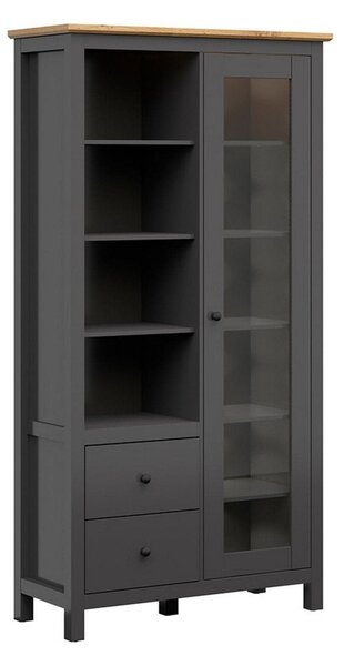 Vitrina HESEN, gri grafit/stejar artisan, PAL melaminat/sticla securiz
