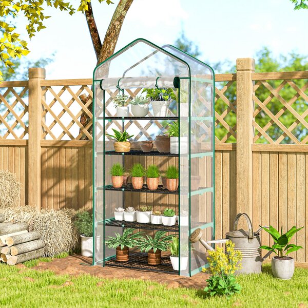 Outsunny Seră tip căsuță cu 5 niveluri, cu ușă rulabilă, din oțel și polietilenă, 90x49x193 cm, transparentă | Aosom Romania