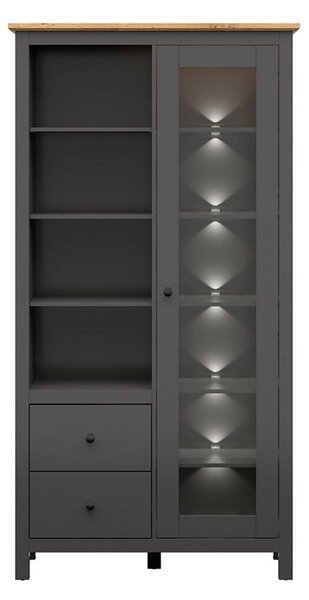 Vitrina HESEN, gri grafit/stejar artisan, PAL melaminat/sticla securiz