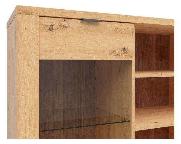 Vitrina OSTIA, stejar artisan/negru, PAL/sticla securizata, 101x42x144