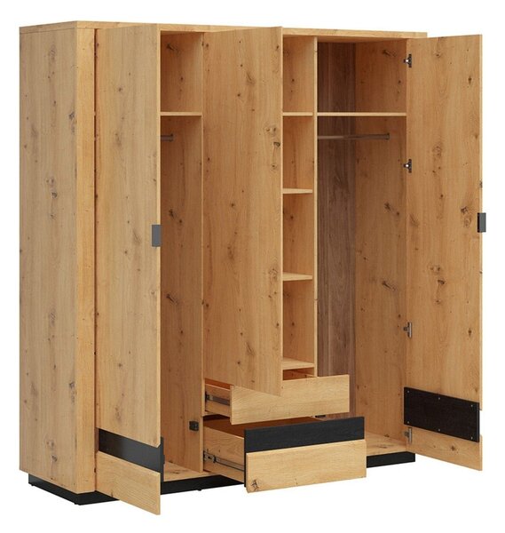 Dulap OSTIA, stejar artisan/negru, PAL, cu 3 usi si 2 sertare, 181x56x