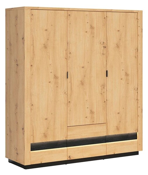 Dulap OSTIA, stejar artisan/negru, PAL, cu 3 usi si 2 sertare, 181x56x