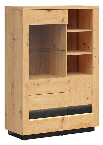 Vitrina OSTIA, stejar artisan/negru, PAL/sticla securizata, 101x42x144