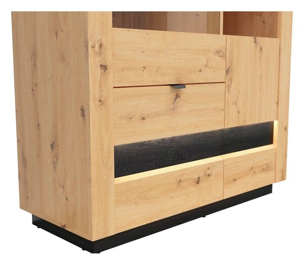 Vitrina OSTIA, stejar artisan/negru, PAL/sticla securizata, 101x42x144