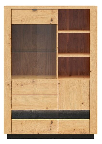 Vitrina OSTIA, stejar artisan/negru, PAL/sticla securizata, 101x42x144