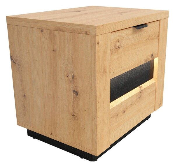 Noptiera OSTIA, stejar artisan/negru, PAL, 54x42x52 cm