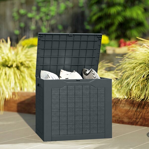Outsunny Cufăr de Grădină cu Mânere, Container pentru Unelte Impermeabil, 56x41x50 cm, Gri Închis | Aosom Romania