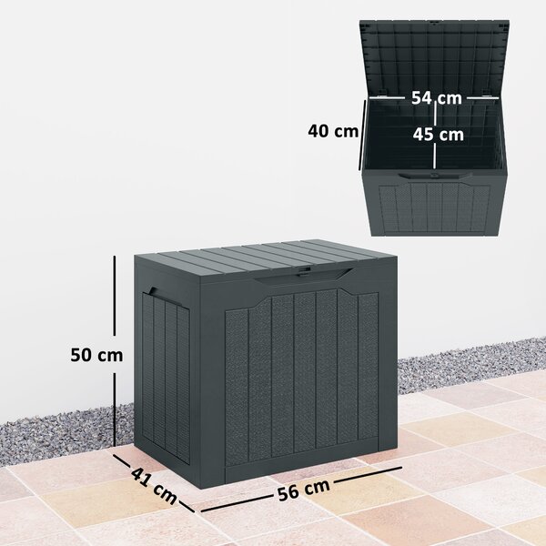 Outsunny Cufăr de Grădină cu Mânere, Container pentru Unelte Impermeabil, 56x41x50 cm, Gri Închis | Aosom Romania