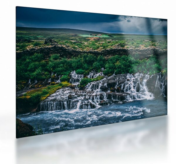 Tablou pe sticlă cu cascade în natură (70x50 cm)
