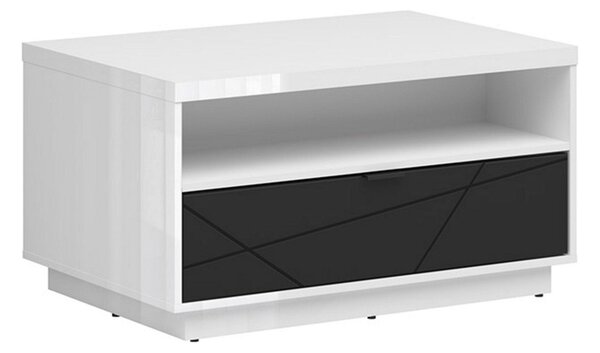 Masuta cafea FORN, alb lucios/negru mat, PAL, 90x60x49 cm