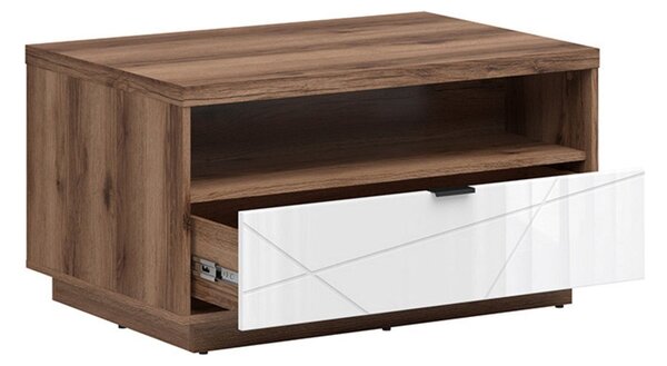 Masuta cafea FORN, nuc/alb lucios, PAL, 90x60x49 cm