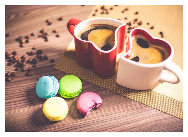 Tablou pe sticlă cu cafea și macarooni (70x50 cm)