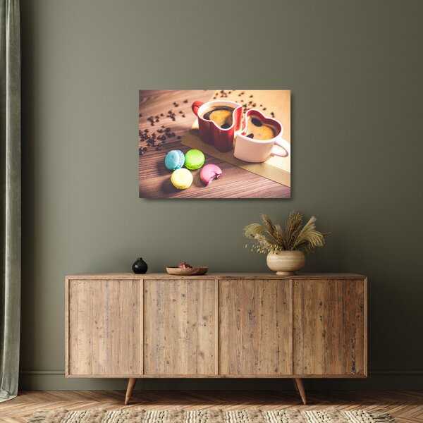 Tablou pe sticlă cu cafea și macarooni (70x50 cm)