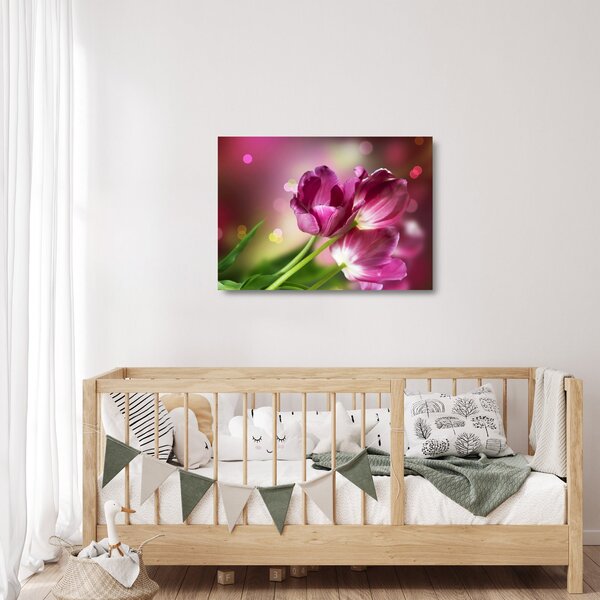 Tablou pe sticlă cu lalele roz (70x50 cm)