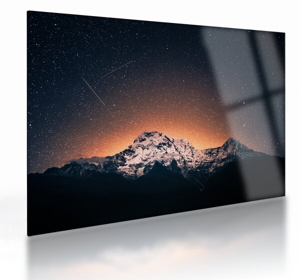 Tablou pe sticlă cu cerul nocturn și munți (70x50 cm)