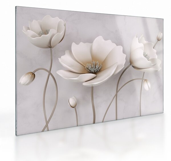 Tablou pe sticlă cu florile albe (70x50 cm)