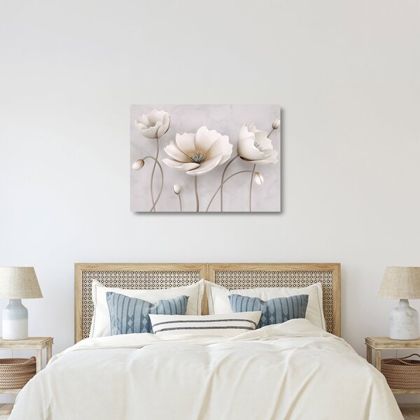 Tablou pe sticlă cu florile albe (70x50 cm)