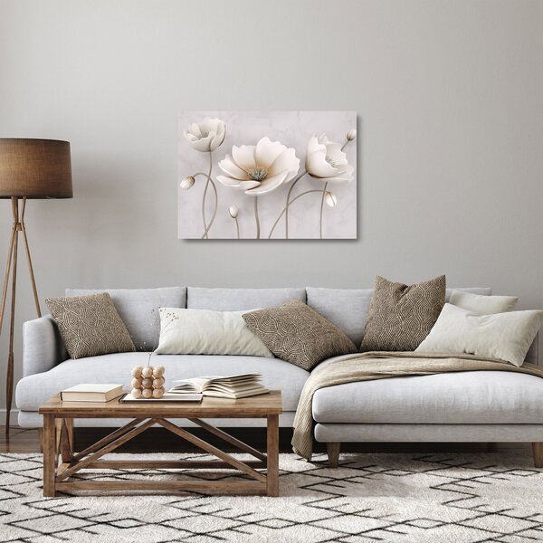 Tablou pe sticlă cu florile albe (70x50 cm)