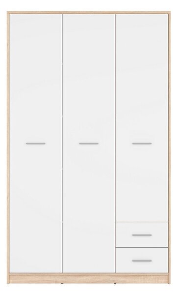 Dulap NEPO PLUS, alb/stejar sonoma, PAL, cu 3 usi si 2 sertare, 119x55