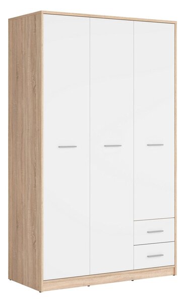 Dulap NEPO PLUS, alb/stejar sonoma, PAL, cu 3 usi si 2 sertare, 119x55