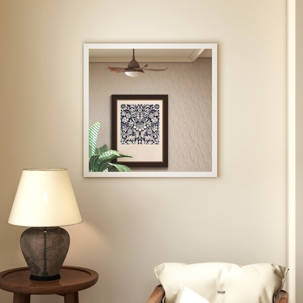 HOMCOM Oglindă de Perete Pătrată cu Cârlige, Oglindă din Sticlă și MDF, 50x50 cm, Albă | Aosom Romania