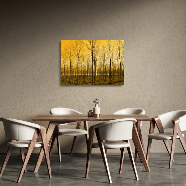Tablou pe sticlă cu pădure în apus de soare (70x50 cm)