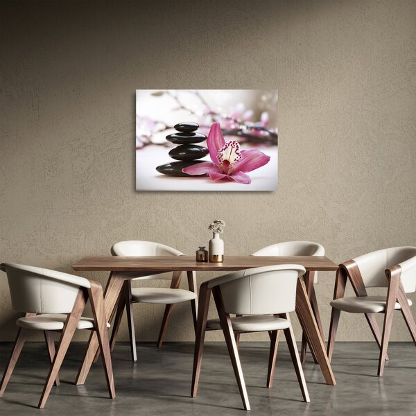 Tablou pe sticlă cupietre pentru masaj și orhidee (70x50 cm)