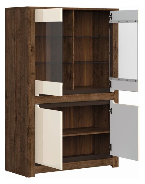 Vitrina RUSO, bej/stejar inchis, 104x46x159 cm