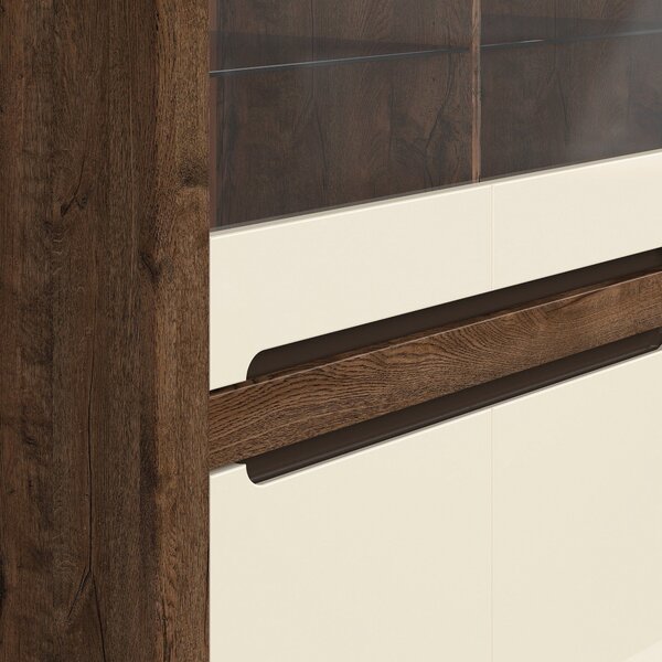 Vitrina RUSO, bej/stejar inchis, 104x46x159 cm