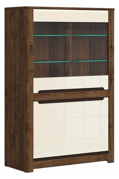 Vitrina RUSO, bej/stejar inchis, 104x46x159 cm