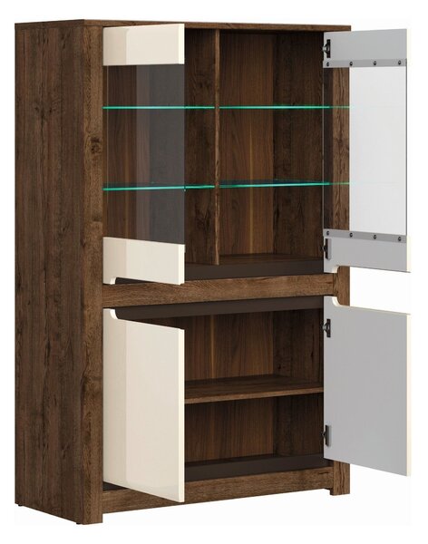 Vitrina RUSO, bej/stejar inchis, 104x46x159 cm