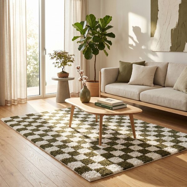 Covor verde închis/crem 80x150 cm Grida – ESTE