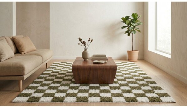 Covor verde închis/crem 80x150 cm Grida – ESTE