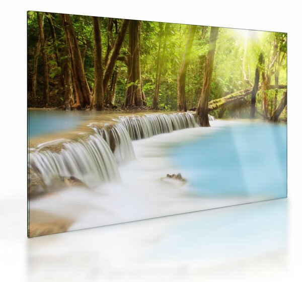 Tablou pe sticlă cu cascada Huai Mae Kamin în pădure (70x50 cm)