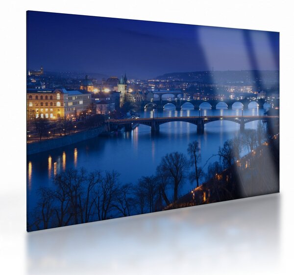 Tablou pe sticlă cu podurile din Praga (70x50 cm)